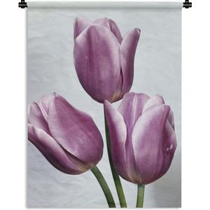 Wandkleed Tulp - Drie paarse tulpen Wandkleed katoen 150x200 cm - Wandtapijt met foto