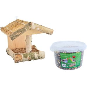 Vogelhuisje/Voederhuisje Hout 25 cm Inclusief 4-seizoenen Energy Vogelvoer - Vogel Voederstation