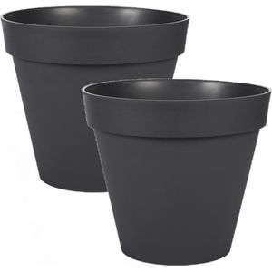 2x stuks bloempotten Toscane kunststof zwart D30 x H26 cm - 10 liter - Potten/plantenpotten