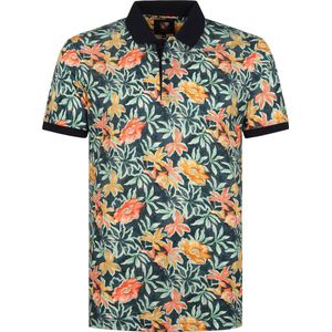 Suitable - Polo Bloemen Groen - Modern-fit - Heren Poloshirt Maat L