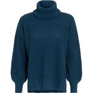 Knit Factory Robin Gebreide Dames Coltrui - Gebreide dames trui - Wintertrui - Damestrui - Wollen trui - Lange ballon mouw - Turtleneck - Petrol - Donkerblauw - 36/38