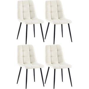 CLP Antibes Set van 4 Eetkamerstoelen - Zonder armleuning - Metaal frame - Stof/creme