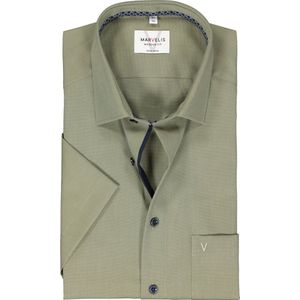 MARVELIS modern fit overhemd - korte mouw - structuur - olijfgroen - Strijkvrij - Boordmaat: 41