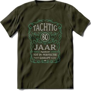 80 Jaar Legendarisch Gerijpt T-Shirt | Aqua - Grijs | Grappig Verjaardag en Feest Cadeau Shirt | Dames - Heren - Unisex | Tshirt Kleding Kado | - Leger Groen - XXL
