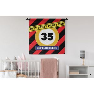 Wandkleed - Wanddoek - Verjaardag - Verkeersbord - Feest - 90x90 cm - Wandtapijt