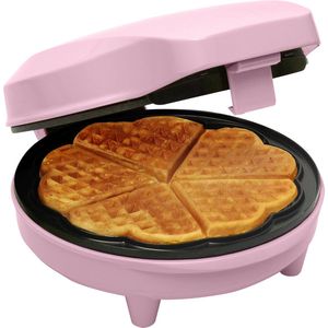 Bestron Wafelijzer voor klassieke hartwafels, Wafelmaker voor wafels in hartvorm, met indicatielampje & antiaanbaklaag, retro-design, 700 Watt, kleur: roze