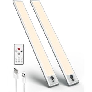 Led-onderbouwlamp 40 cm met afstandsbediening en oplaadbare batterijen - kastverlichting draadloos 2200 mAh 3500 K (2 stuks)