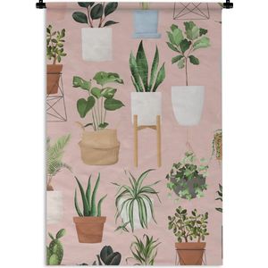 Wandkleed PlantenKerst illustraties - Illustratie van verschillende planten op een roze achtergrond Wandkleed katoen 90x135 cm - Wandtapijt met foto