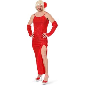 Funny Fashion - Potloodventer & Travestiet Kostuum - Diva Della Rosa - Man - Rood - Maat 52-54 - Carnavalskleding - Verkleedkleding