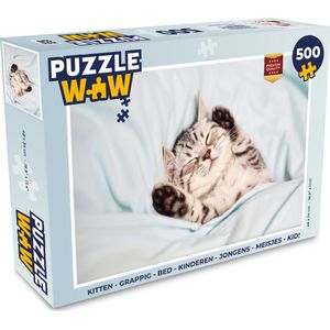 Puzzel Kitten - Grappig - Bed - Kinderen - Jongens - Meisjes - Kids - Legpuzzel - Puzzel 500 stukjes