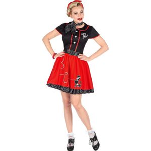 Widmann - Jaren 50 Kostuum - Poedel Meisje Jaren 50 - Vrouw - Rood, Zwart - XS - Carnavalskleding - Verkleedkleding