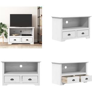 vidaXL Tv-meubel met 2 lades BODO 91x43x56 cm massief grenenhout wit - Tv-meubel - Tv-meubels - Tv-kast - Hifi-kast