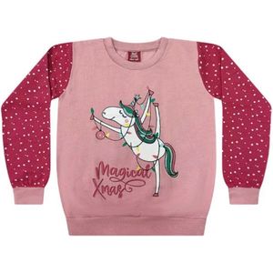Kids / tiener- Kerstsweater - Kersttrui - Eenhoorn - Unicorn - roze - maat 152/158