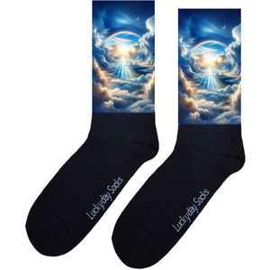 Regenboog - Valentijns Cadeau - Grappige sokken - Leuke sokken - Hem Haar sokken - Vrolijke sokken - Sint cadeau - Vaderdag - Moederdag - Verjaardag cadeau - Kerst cadeau - Leuk Cadeau - Natuur - Wolken - Print sokken - Socks maken Happy - 37-44