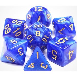 KELERINO. Dobbelstenen voor Dungeons & Dragons - Polydice - Marmer - 7 Delige Set - Blauw / Goud