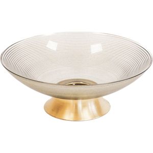 HV Super Bowl Schaal met gouden voet - Smokey Glas - 24,5x8,5 cm