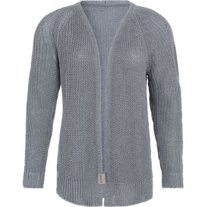 Knit Factory Daisy Kort Gebreid Dames Vest - Lente & zomer vest - Lichtgrijs damesvest reikend tot de heup - Dames cardigan gemaakt uit 80% Gerecycled katoen - Duurzaam & Milieuvriendelijk - Licht Grijs - 36/38