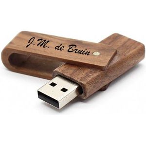Walnoot hout uitklap 128GB 3.0 usb stick met naam tekst of logo bedrukken