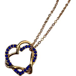 Ketting Hartjes met blauwe steentjes, Goudkleurig, Liefde, Valentijn