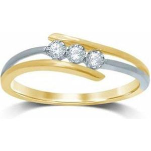 Schitterende 14 Karaat Geel Wit Gouden Ring Diamant maat 18.50 mm. (maat 58) |Aanzoeksring|Damesring