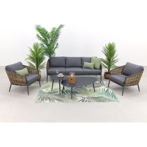 Garden Impressions Bali loungeset 5-delig - natural rotan - carbon black/ mystic grey