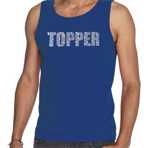 Glitter Topper tanktop blauw met steentjes/ rhinestones voor heren - Glitter kleding/ foute party outfit XXL