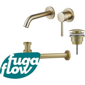 FugaFlow Eccelente Sobrado Badkamer Slim Wastafelkraanset - inbouw wastafelkraan - klikwaste plug - verlaagde design sifon - PVD Geborsteld Messing