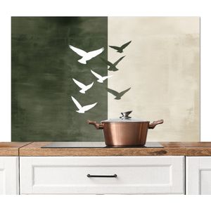 Spatscherm keuken 120x80 cm - Kookplaat achterwand Japandi - Vogel - Groen - Muurbeschermer - Spatwand fornuis - Hoogwaardig aluminium