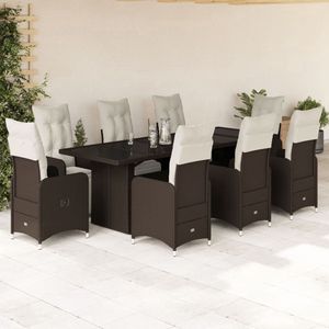 vidaXL Bistroset - 9-delig - Bruin - Poly Rattan Tuinstoelen - Lounge Set - Buitendecoratie - Terrasdecoratie - Eetkamerset