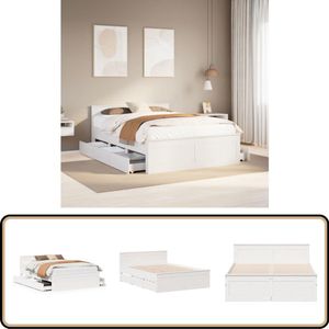 vidaXL Bedframe zonder matras met hoofdbord grenenhout wit 140x190 cm