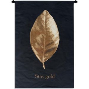 Wandkleed Golden leaves staand - Blad van goud met de quote - Stay gold Wandkleed katoen 60x90 cm - Wandtapijt met foto