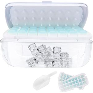 Siliconen ijsblokjesvorm met deksel en bak - 24 stapelbare trays - gemakkelijk los te drukken - inclusief container, ijsschep en persplaat - voor cocktail whisky koffie - blauw