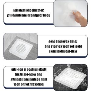 4-Stuks Silicone Vloerafvoerdeksel 20x20cm - Badstopper Anti-Geur - Vloerafvoermat Vierkant - Universele Afvoerstopper Voor Keuken Badkamer Wasserij - Wit Grijs