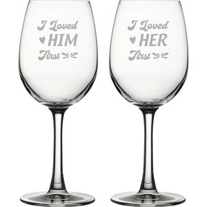 Gegraveerde set witte wijnglazen 36cl I loved him first - I loved her first