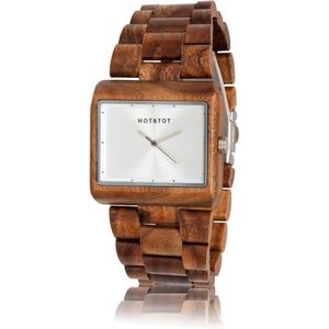 HOT&TOT | Horizon - Houten horloge voor heren - Vierkant - 40mm - Acacia hout - Zilver - Bruin