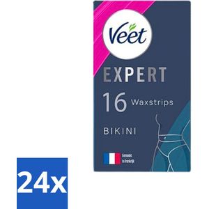 Veet Expert - Ontharingsstrips - Bikinilijn - Gevoelige huid - 16 Strips - Voordeelverpakking - 24 stuks