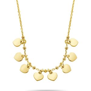 New Bling 9NB 0307 Zilveren Collier met Hartjes  38 + 5 cm - Hart - Zilver - Ankerschakel - Goudkleurig