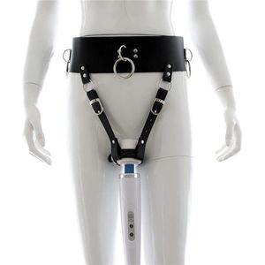 Wand Vibrator Houder - Lederen Bondageriem Geschikt voor Wand Vibrator - BDSM-riem met Vibrator Houder - Bondageriem voor BDSM Play met Houder voor Wandvibrator en Bondageringen voor Bondage Touw en Handboeien