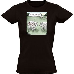 Mijn voeten waren koud Dames T-shirt - dieren - schaap - wol - koude voeten - schapen - koud - humor - grappig