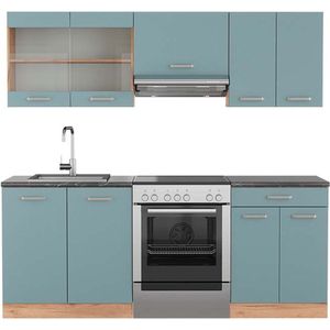 Vicco R-Line Complete keukeneenheid – 200 cm , WB Antraciet Blauw-grijs/gouden eik , WB Antraciet
