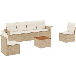 vidaXL - 7-delige - Loungeset - met - kussens - poly - rattan - beige