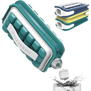 Healthy Ice Bucket for Freezer - Making and Serving Ice Cubes Without Touching - No Spilling Silicone Ice Cube Tray with Lid - Ice Cube Maker for 18 Ice Cubes - Aqua Blue