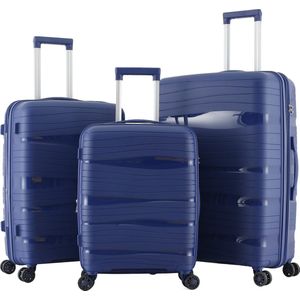 Royal Swiss© - Luxe Kofferset 3 delig - 56cm+66cm+76cm met TSA slot - Dubbele wielen - 360° spinners - 100% Polypropyleen - Hard Case - Trolley Set - Reiskoffers in Satin blauwe | 2023 Edition |