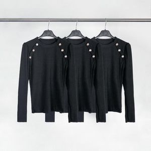 Basic top met buttons - Zwart - Veel stretch - Trui voor dames - Zwarte top - Shirt voor vrouwen - Kleding - Gouden buttons - One-size - Een maat