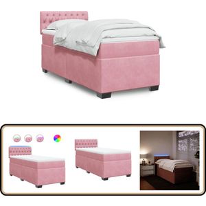 vidaXL Boxspring met matras fluweel roze 90x200 cm