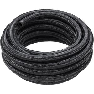 8AN Brandstofleidingset – 6,1 m Nylon Brandstofslang met Roestvrijstalen Vlechtwerk – Ø11 mm Olie-/Benzine-/Dieselslang – Inclusief 12-delige Draaiadapterset – Zwart