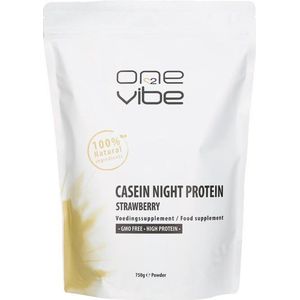 One2Vibe - Casein Night Protein - 100% Natuurlijk - Aardbei - Proteine poeder - Gezond Afvallen -750 gram