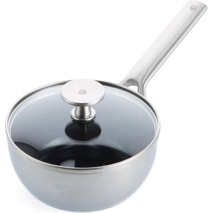 Kookgerei Triple Steel Roestvrij Staal Keramisch Anti-aanbak 16 cm / 1.2 L Steelpan met Deksel, Drielaags, PFAS-vrij, Multilaags, Inductie, Vaatwasmachinebestendig, Ovenbestendig, Zilver