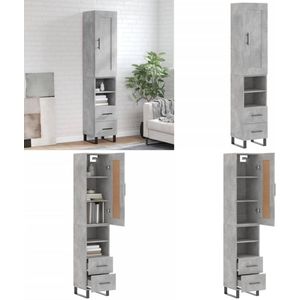 vidaXL Hoge kast 34,5x34x180 cm bewerkt hout betongrijs - Hoge Kast - Hoge Kasten - Dressoir - Buffetkast