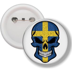 Button Met Speld - Schedel Vlag Zweden